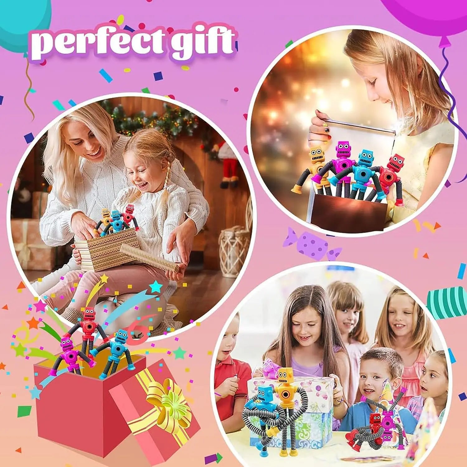 4/16PCS Pop Tubes Suction Cup Robot Toys Stress Relief Telescopic Robot Sensory Toys Bulk Funny Gift for Kids Boys Girls