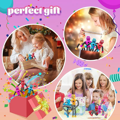 4/16PCS Pop Tubes Suction Cup Robot Toys Stress Relief Telescopic Robot Sensory Toys Bulk Funny Gift for Kids Boys Girls